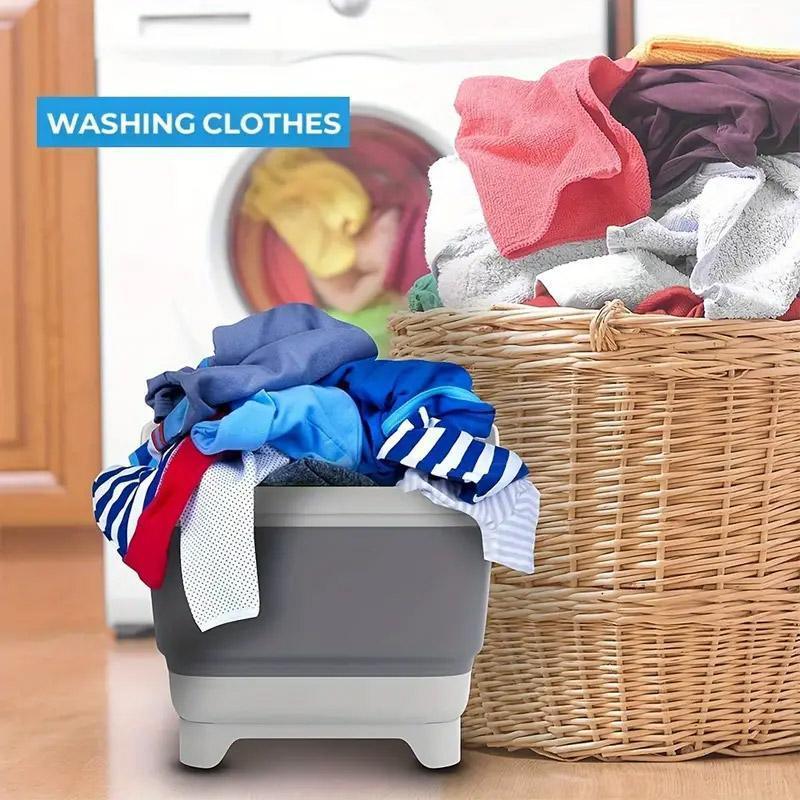 Folding Washing Basket with Drain Plug for Kitchen, Camping and Picnics - view 5