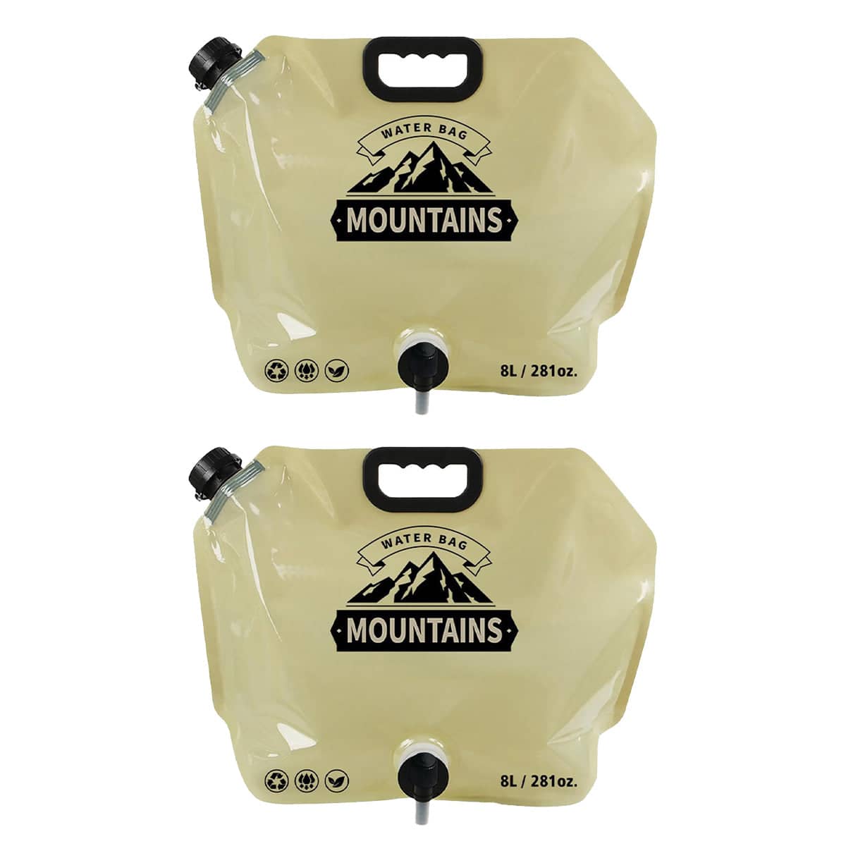 Folding Water Bags, 8 L Each, Pack of 2 - Khaki