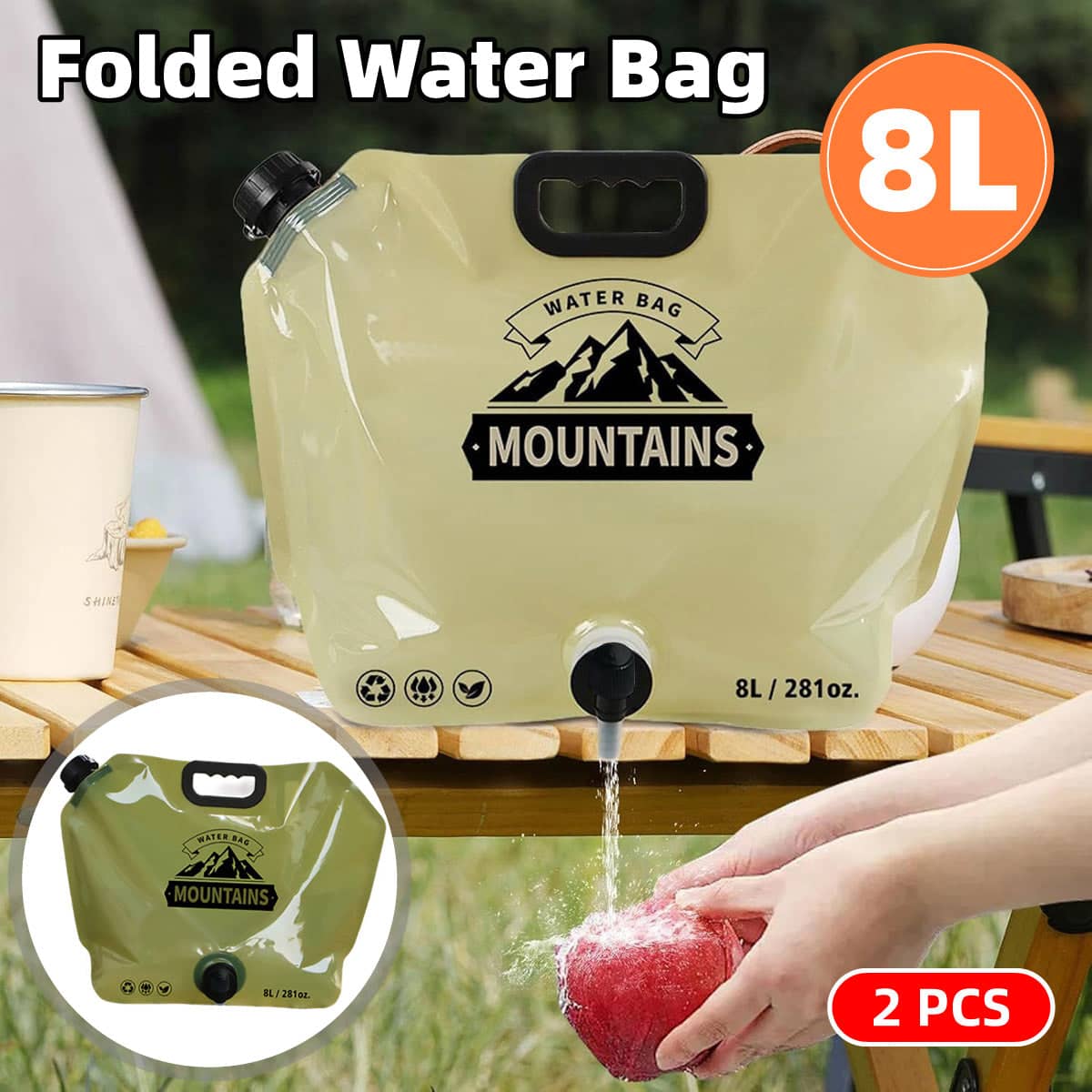 Folding Water Bags, 8 L Each, Pack of 2 - Khaki - view 2