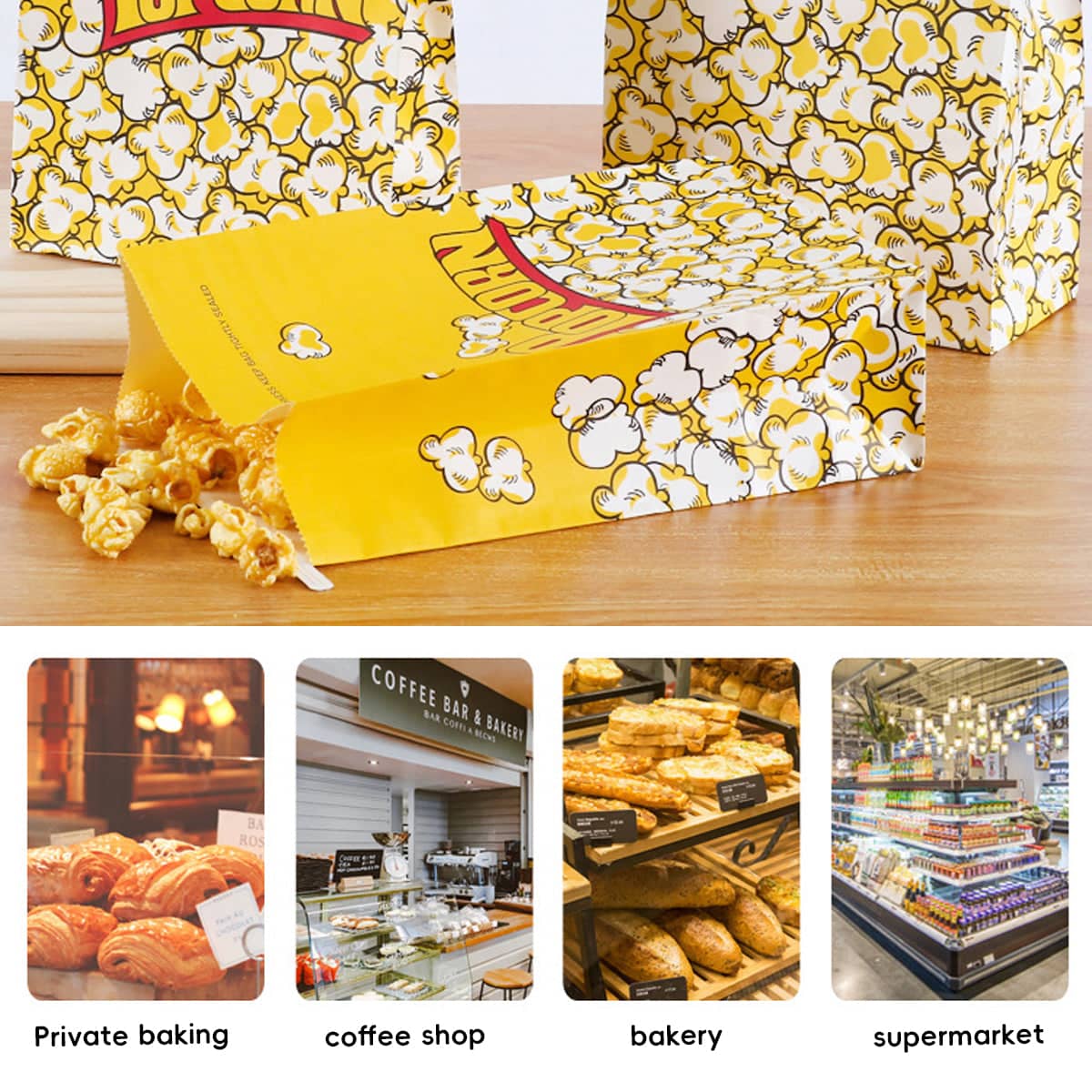 Food-Grade Disposable Popcorn Paper Bags, Pack of 50 - 29 x 15.5 x 8 cm - view 5