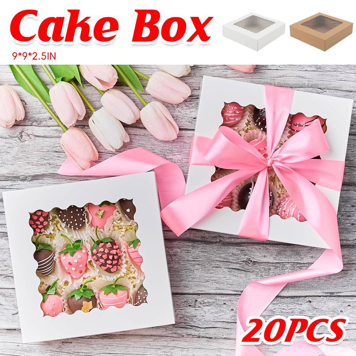 Food Grade Pastry Boxes with Clear Window, Pack of 20 - Kraft Brown - view 2