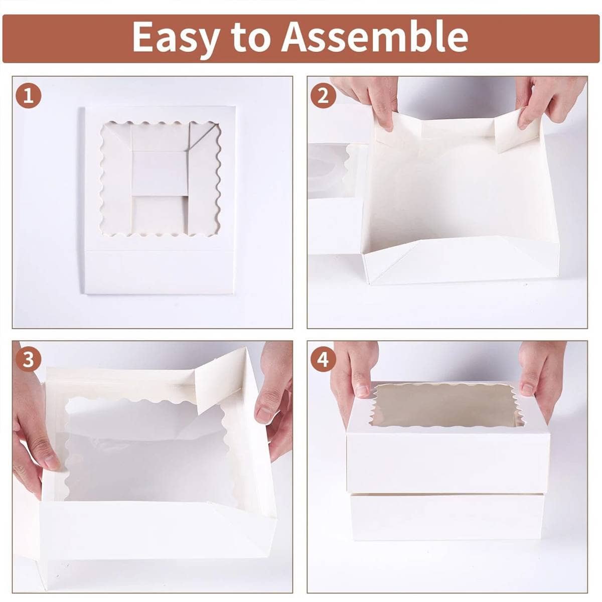 Food Grade Pastry Boxes with Clear Window, Pack of 20 - Kraft Brown - view 5