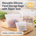 Food-Grade Silicone Storage Bags with Zip Seal, Reusable Freezer Pouch, Pack of 3
