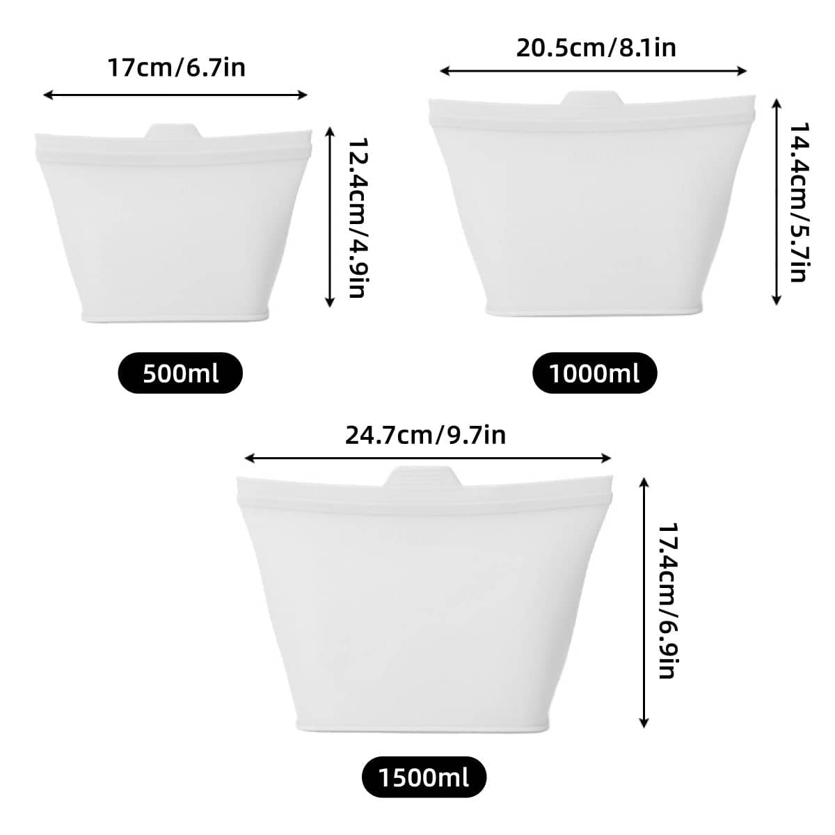 Food-Grade Silicone Storage Bags with Zip Seal, Reusable Freezer Pouch, Pack of 3 - view 3