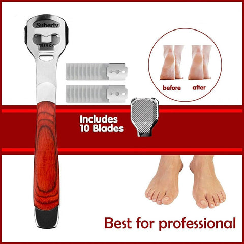 Foot File Hard Skin Remover Callus Shaver Pedicure Tool Set with 10 Blades