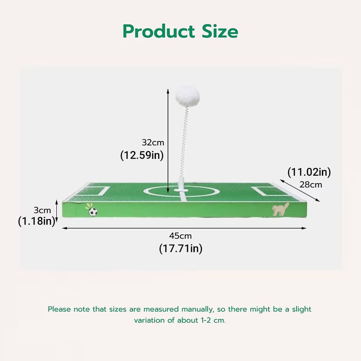 Football Field Cat Scratching Board with Spring Ball, Green - view 3