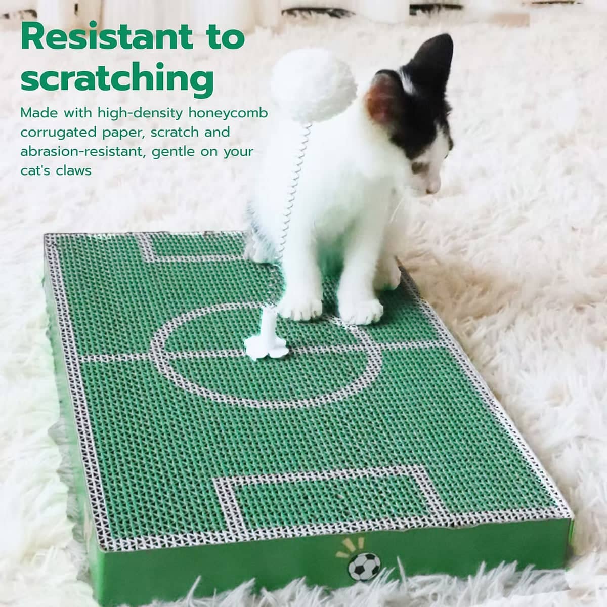 Football Field Cat Scratching Board with Spring Ball, Green - view 4