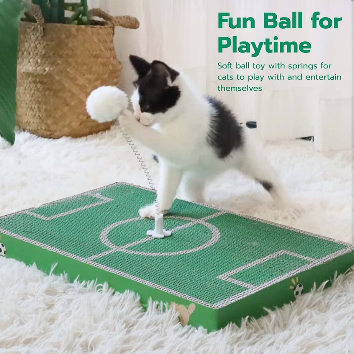 Football Field Cat Scratching Board with Spring Ball, Green - view 5