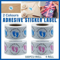 Footprint Sticker Labels, Pink and Blue, Pack of 4 Rolls