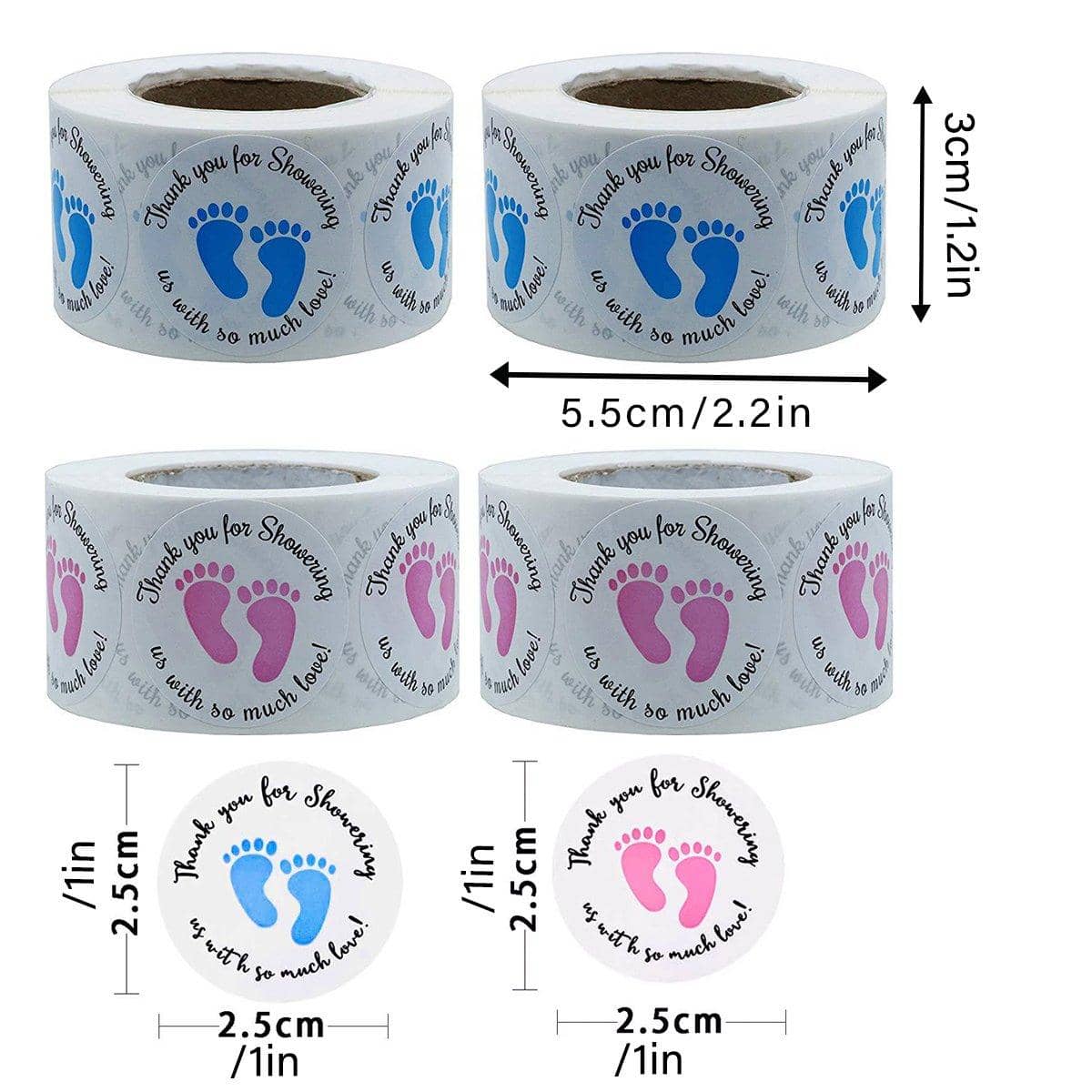 Footprint Sticker Labels, Pink and Blue, Pack of 4 Rolls - view 3