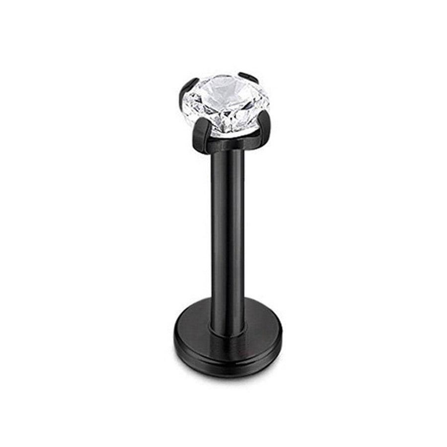 Four-Claw Zirconia Lip Stud, Stainless Steel Labret - Black, 8mm