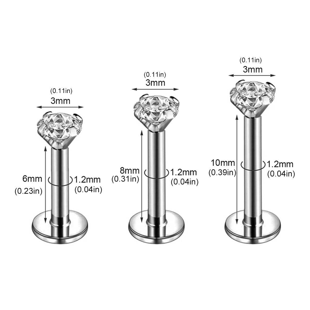Four-Claw Zirconia Lip Stud, Stainless Steel Labret - Black, 8mm - view 4