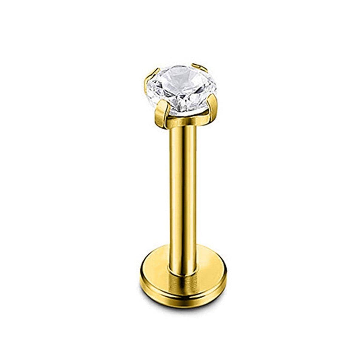 Four-Claw Zirconia Lip Stud, Stainless Steel Labret - Gold, 8mm