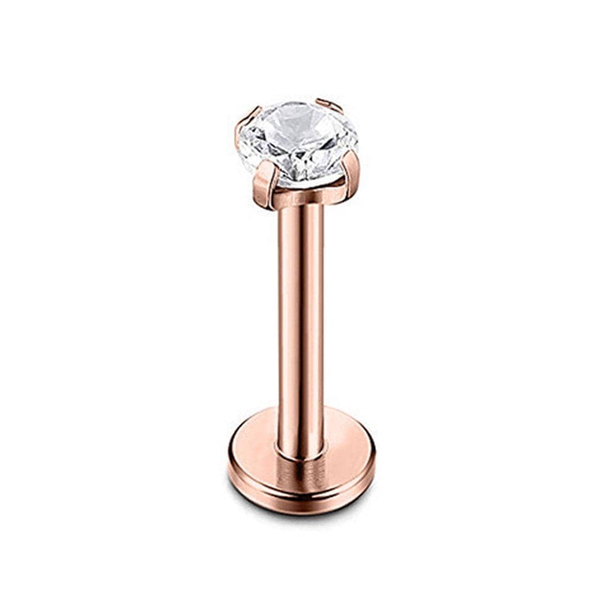 Four-Claw Zirconia Lip Stud, Stainless Steel Labret - Rose Gold, 10mm