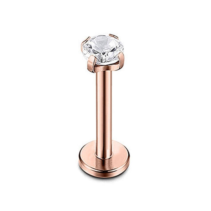 Four-Claw Zirconia Lip Stud, Stainless Steel Labret - Rose Gold, 10mm