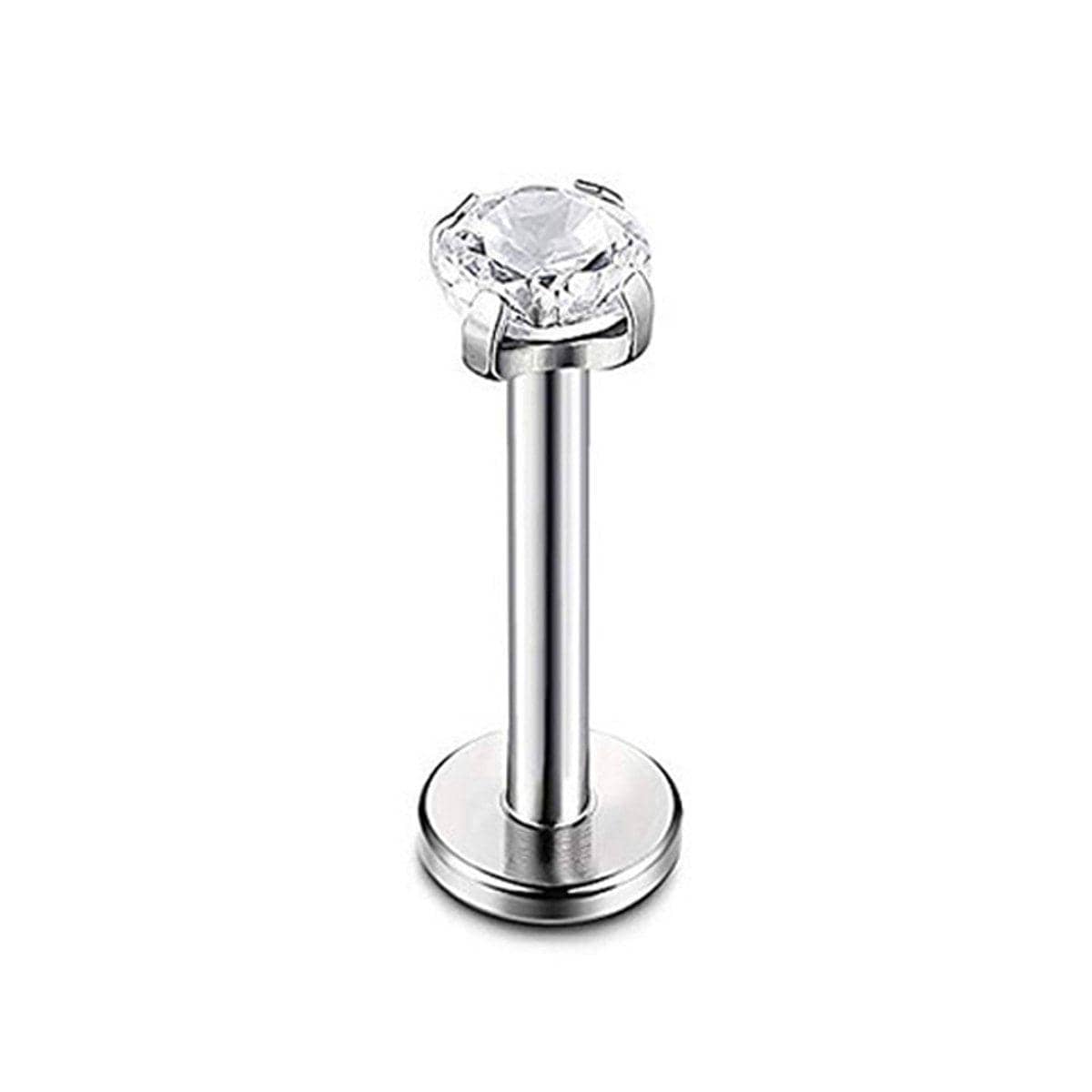 Four-Claw Zirconia Lip Stud, Stainless Steel Labret - Silver, 6mm