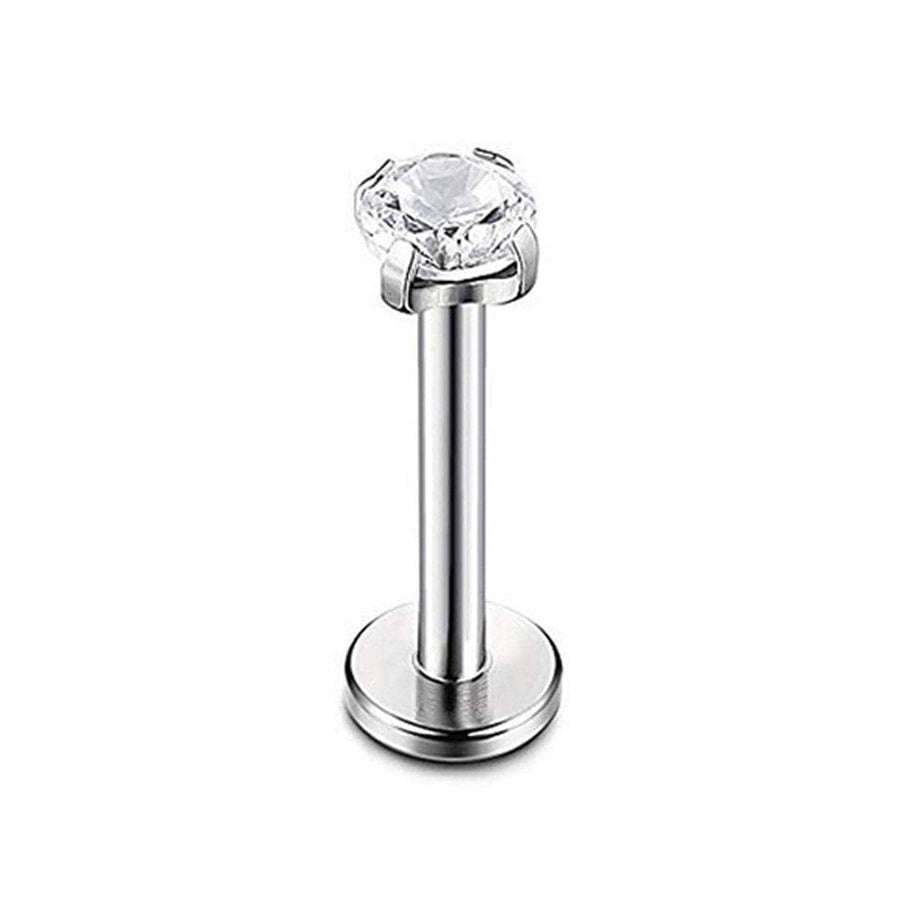 Four-Claw Zirconia Lip Stud, Stainless Steel Labret - Silver, 6mm