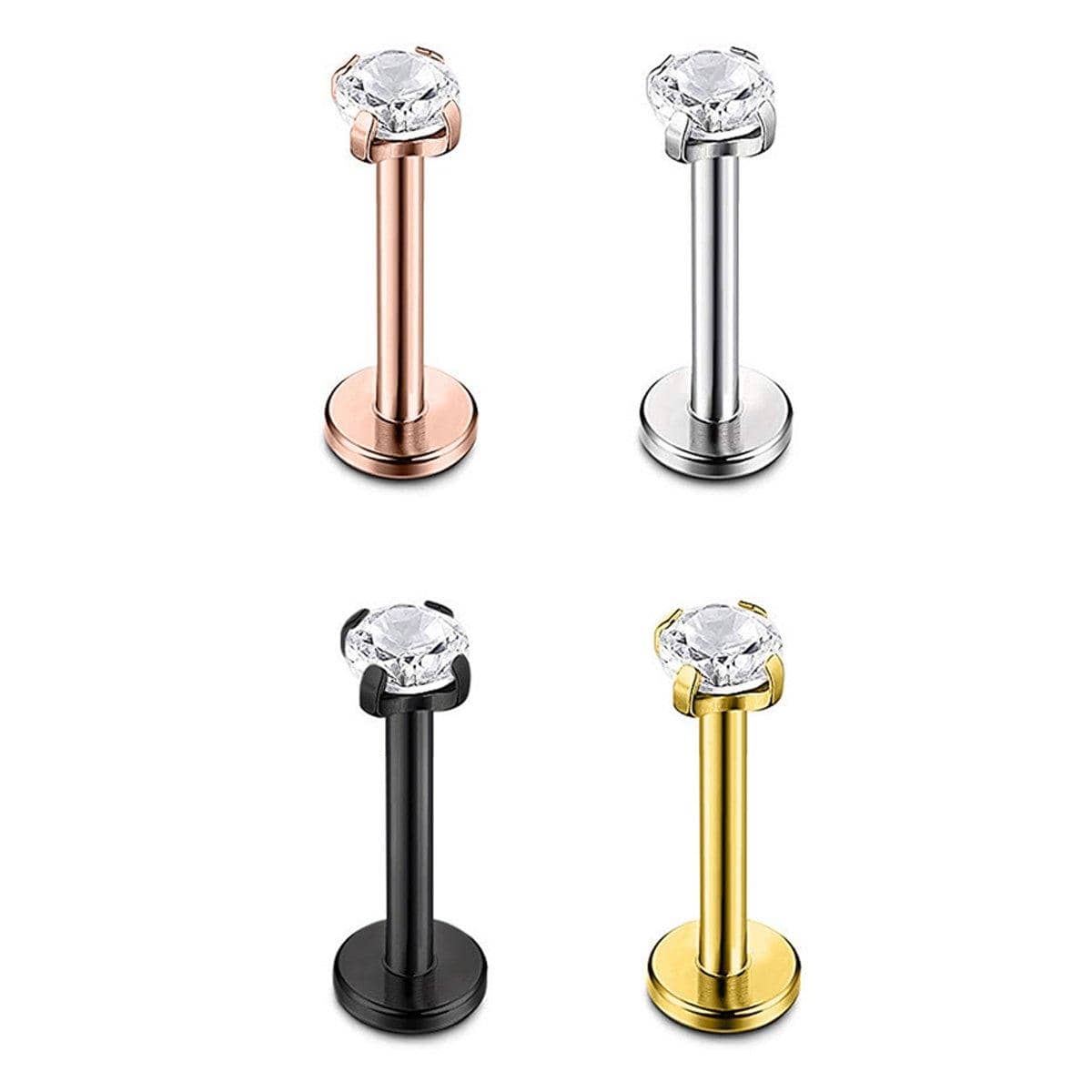 Four-Claw Zirconia Lip Stud, Stainless Steel Labret - Silver, 6mm - view 3
