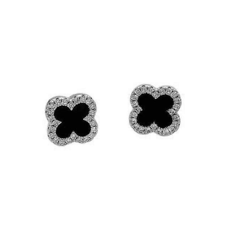 Four-Leaf Clover Stud Earrings, 1 Pair - Silver, Large (1.6 cm)