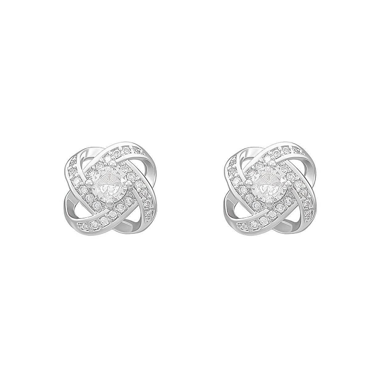 Four Leaf Clover Zircon Stud Earrings for Women, Wedding Jewellery - White
