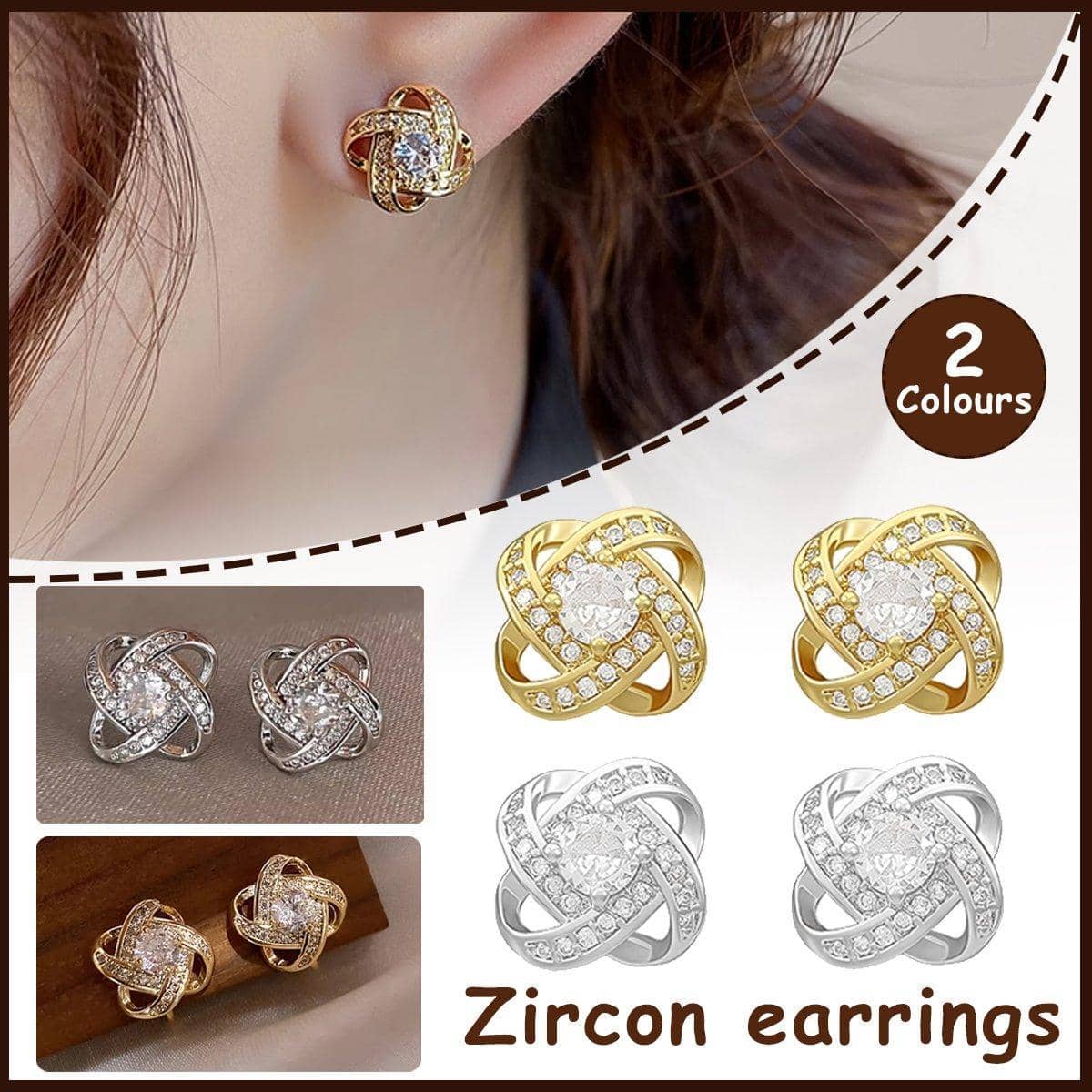 Four Leaf Clover Zircon Stud Earrings for Women, Wedding Jewellery - White - view 2