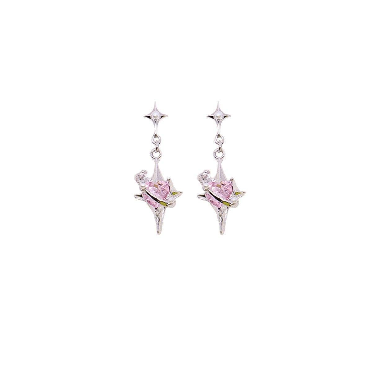Four-Pointed Star Stud Earrings - Pink