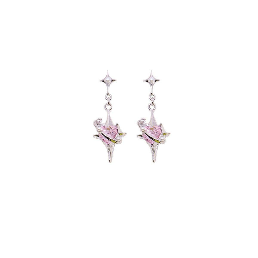 Four-Pointed Star Stud Earrings - Pink