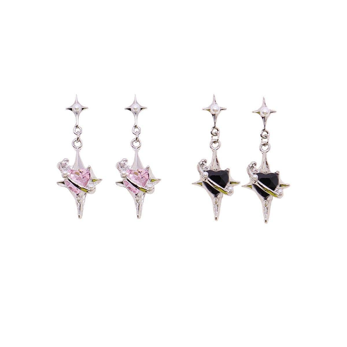 Four-Pointed Star Stud Earrings - Pink - view 3