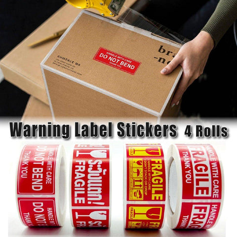 Fragile Warning Label Stickers, Pack of 4 Rolls - Handle with Care