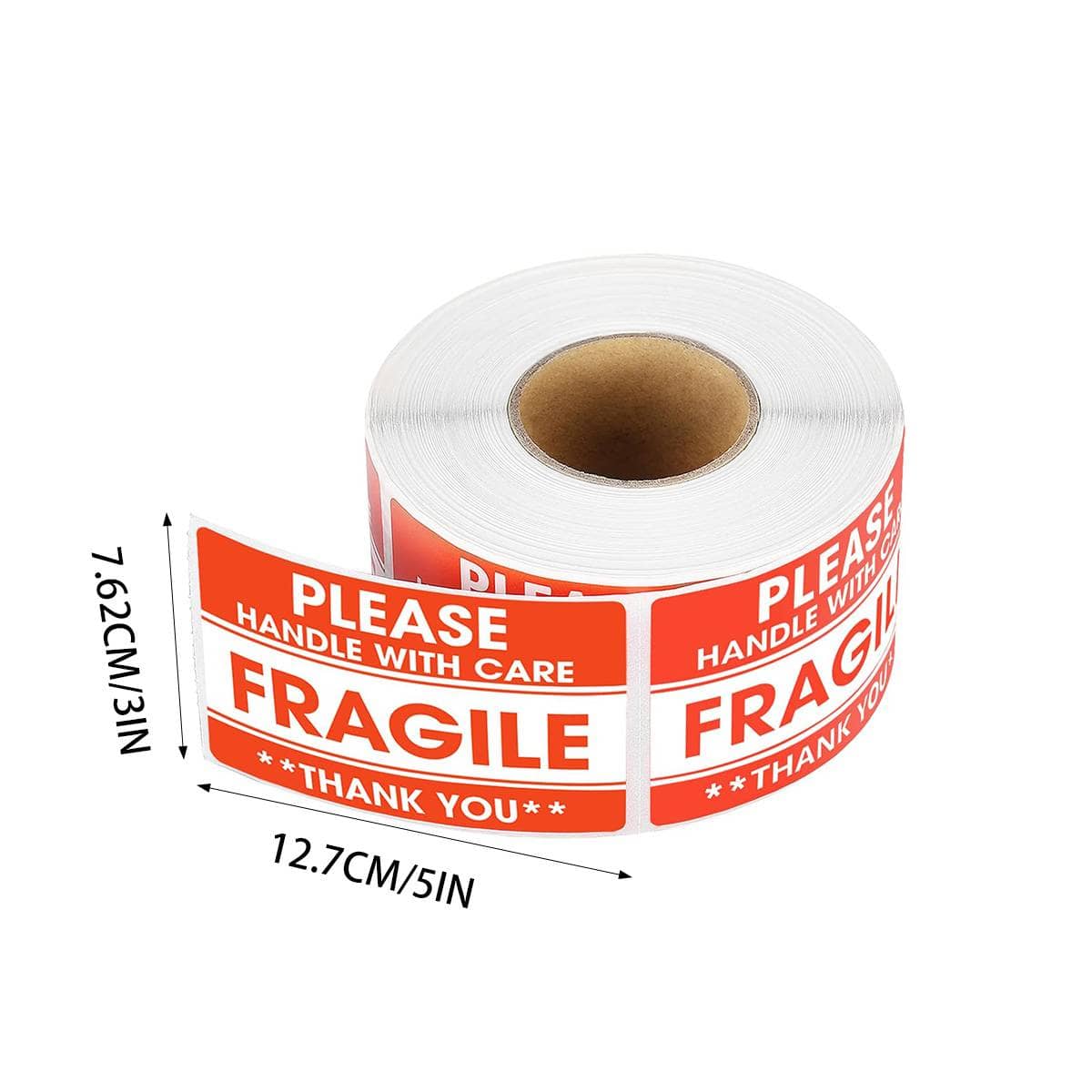 Fragile Warning Sticker Roll, 500 Sheets, 7.6 x 12.7 cm, Red for Shipping and Moving - view 3