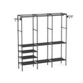 Freestanding Clothes Rack with Shelves and Rotating Hooks - Black