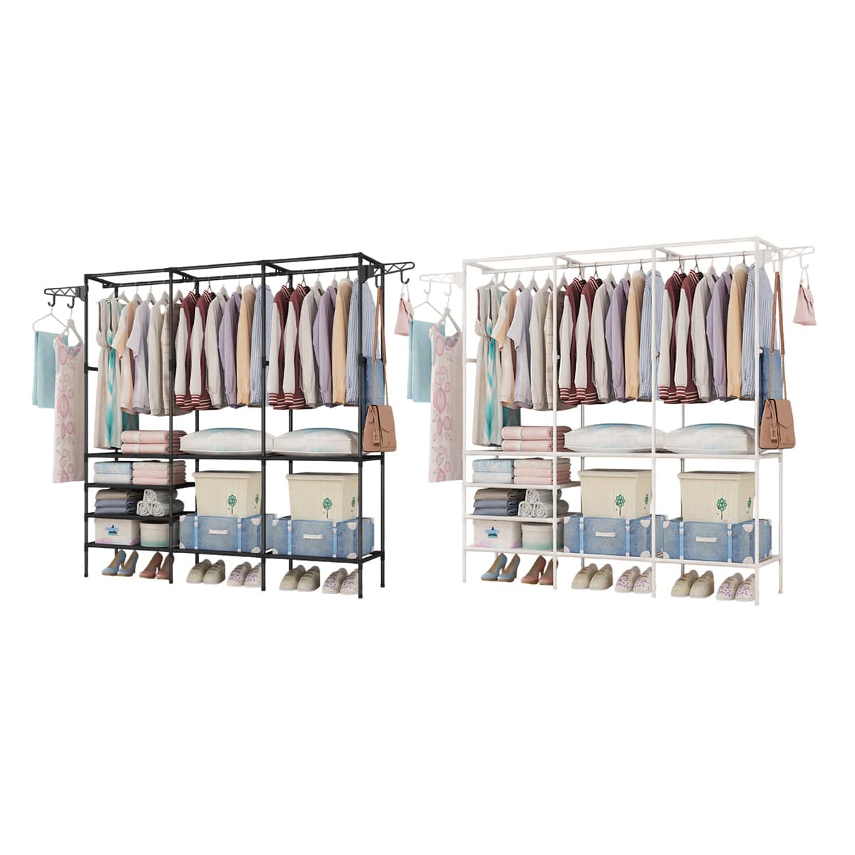 Freestanding Clothes Rack with Shelves and Rotating Hooks - Black - view 3