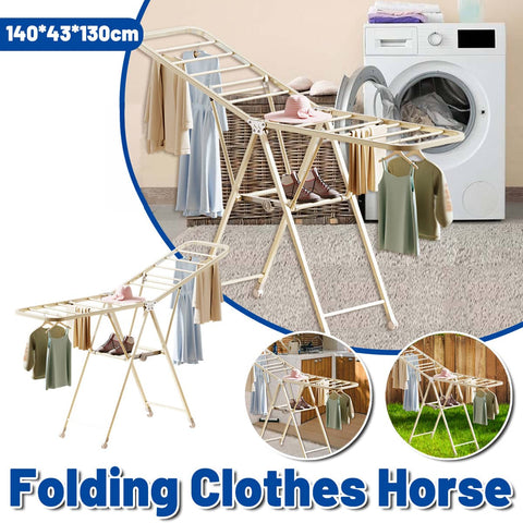 Freestanding Foldable Clothes Airer with Wheels - White, 140 x 130 x 43 cm