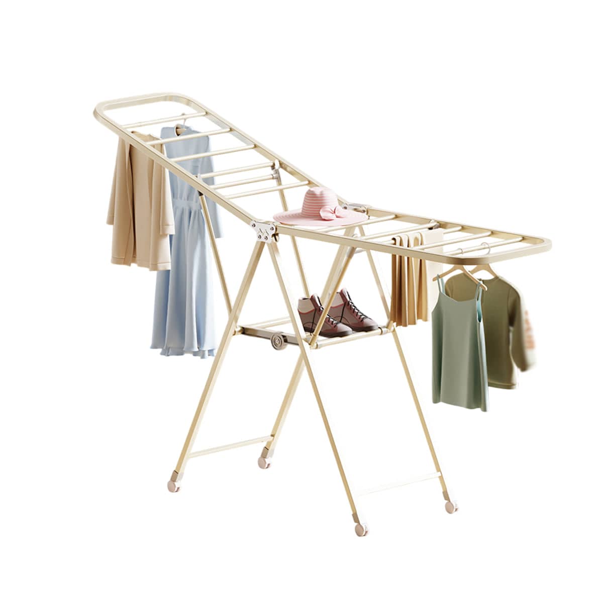 Freestanding Foldable Clothes Airer with Wheels - White, 140 x 130 x 43 cm - view 2