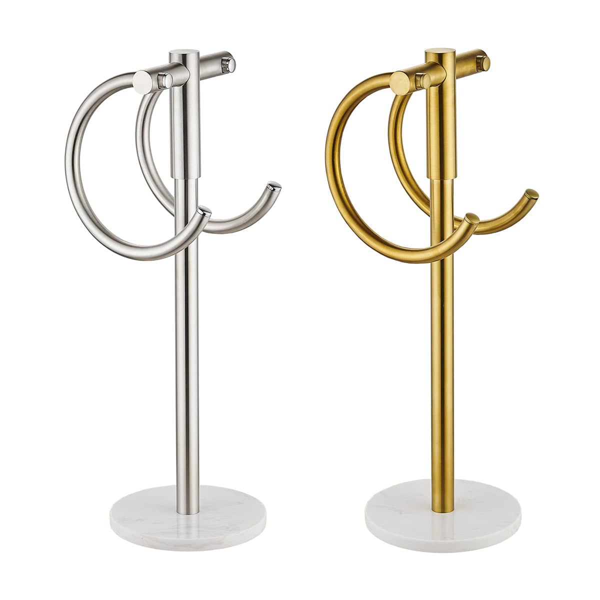 Freestanding Stainless Steel Towel Rack with Marble Base - Silver - view 3