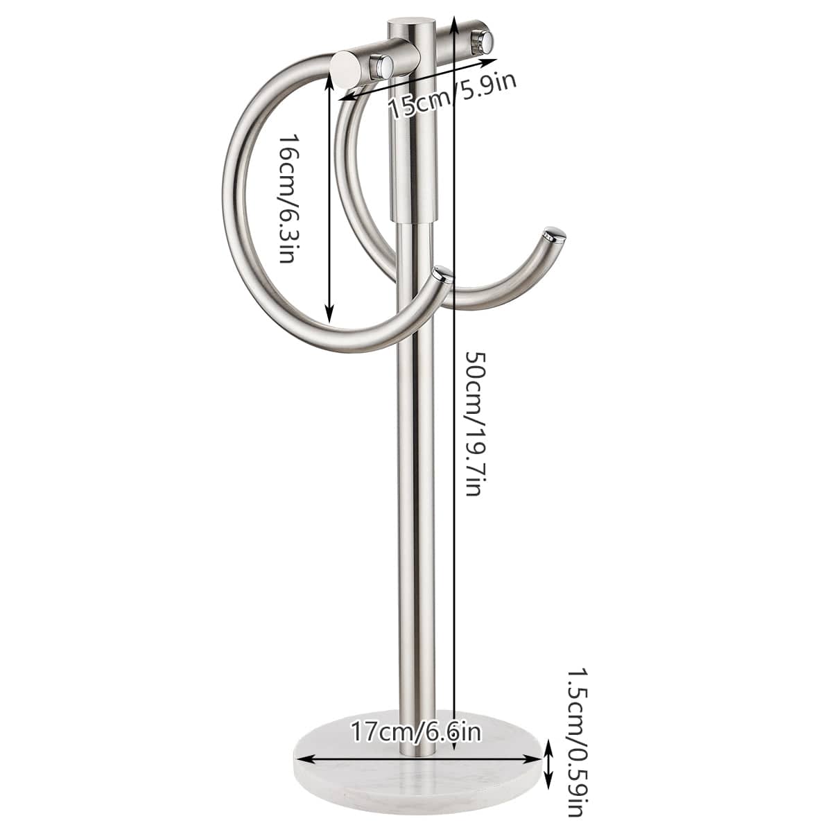 Freestanding Stainless Steel Towel Rack with Marble Base - Silver - view 4