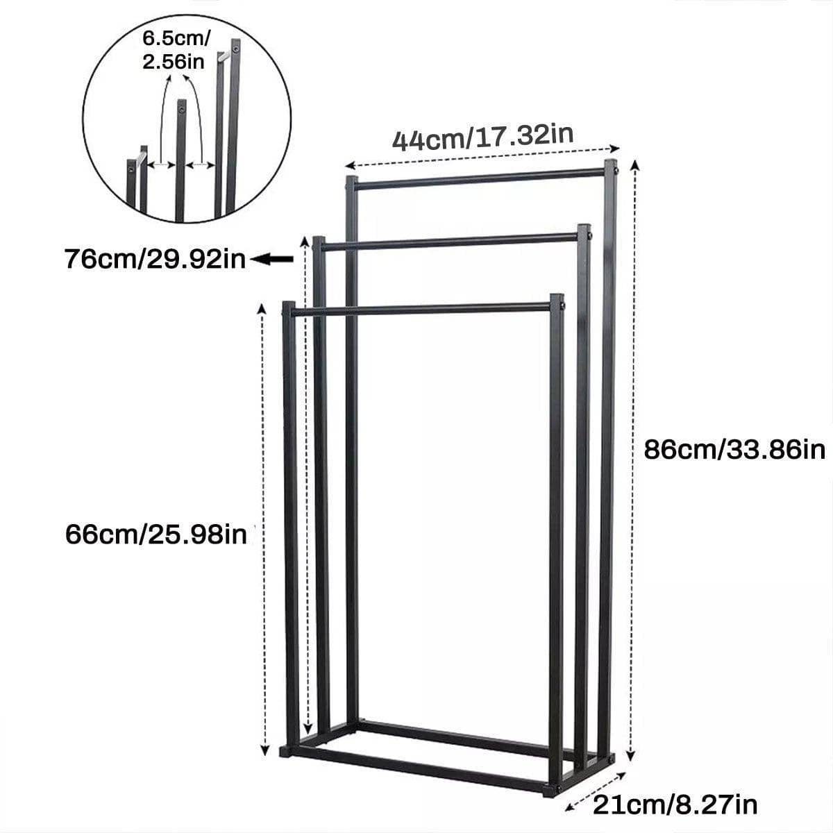Freestanding Three-Tier Metal Towel Rack, Black - view 3