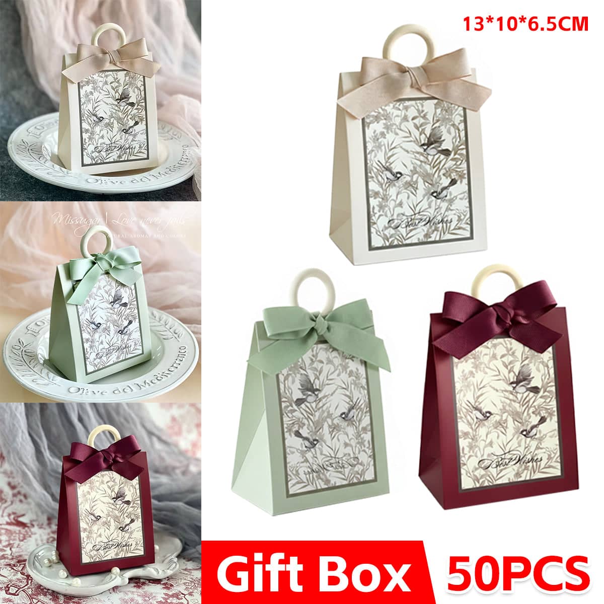 French Forest Gift Bags with Ribbon Bow, Pack of 50 - Champagne - view 2