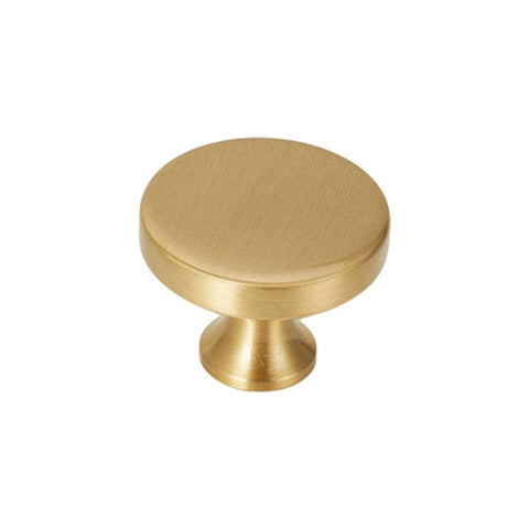 French Modern Brass Cabinet Knob, Single Hole - Flat Round Top