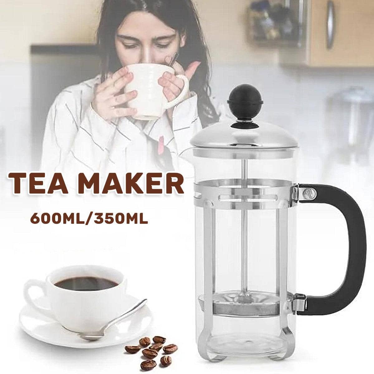 French Press Coffee and Tea Maker - 600 ml, 19 x 8 cm - view 2