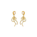 French Retro Gold Tone Long Drop Earrings with Pearl Accent and Swirl Design - view 2