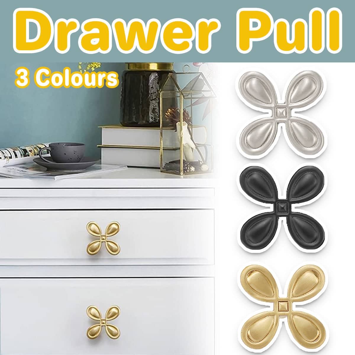 French-Style Four-Petal Cabinet Handle, Zinc Alloy Drawer Pull - Black - view 2