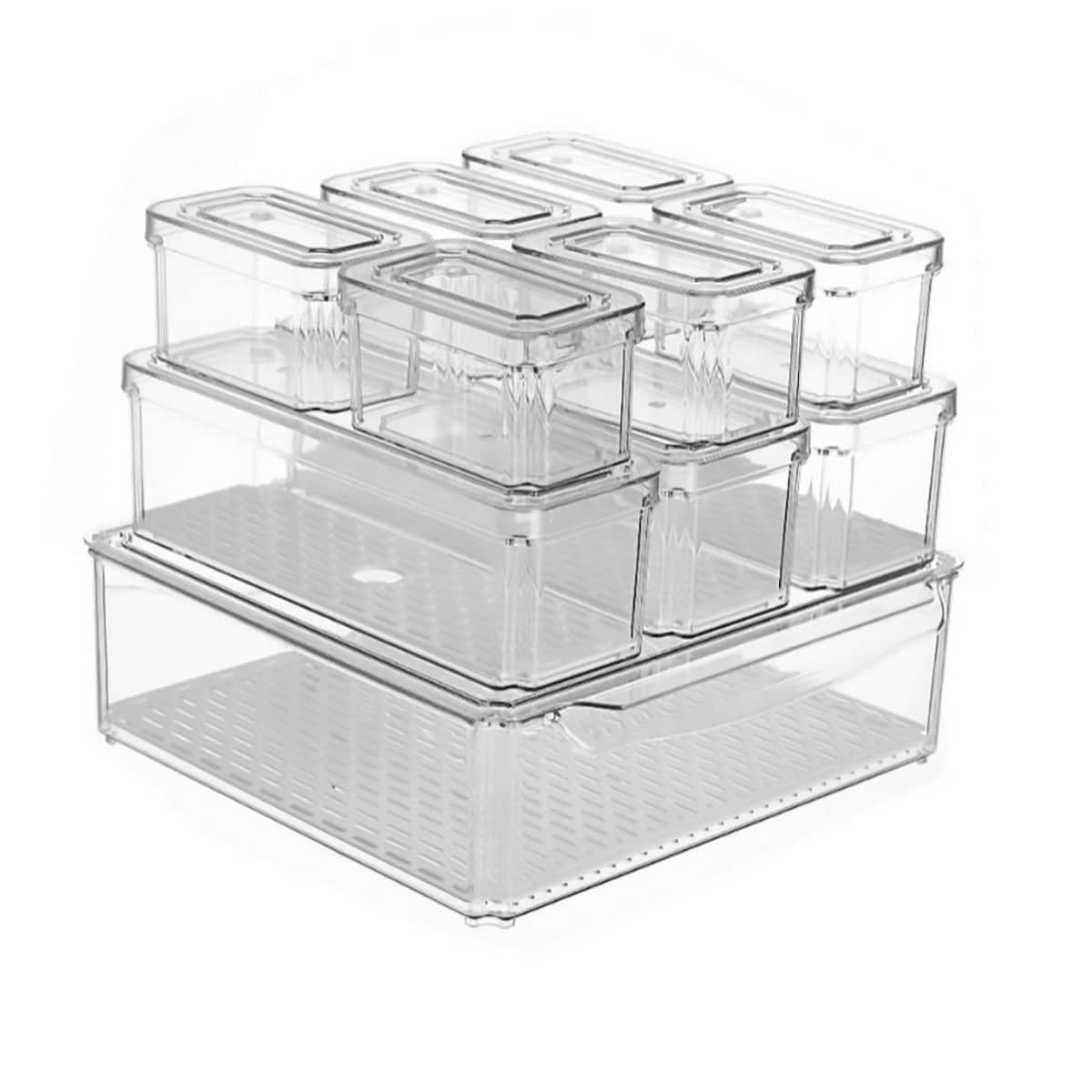 Fridge Storage Box Set of 10, Clear Fruit and Vegetable Fresh Keeper Containers with Drain Tray - view 2