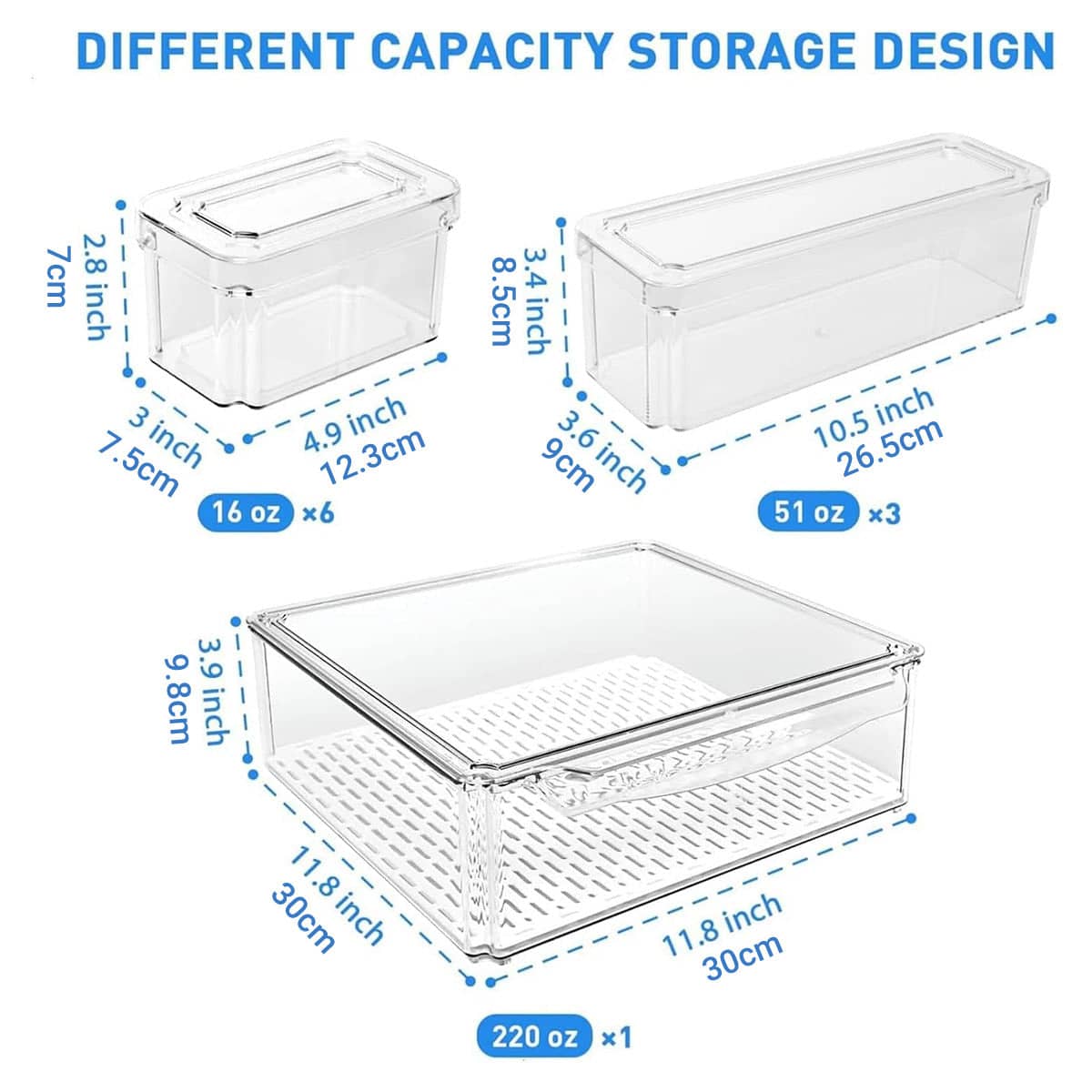 Fridge Storage Box Set of 10, Clear Fruit and Vegetable Fresh Keeper Containers with Drain Tray - view 3