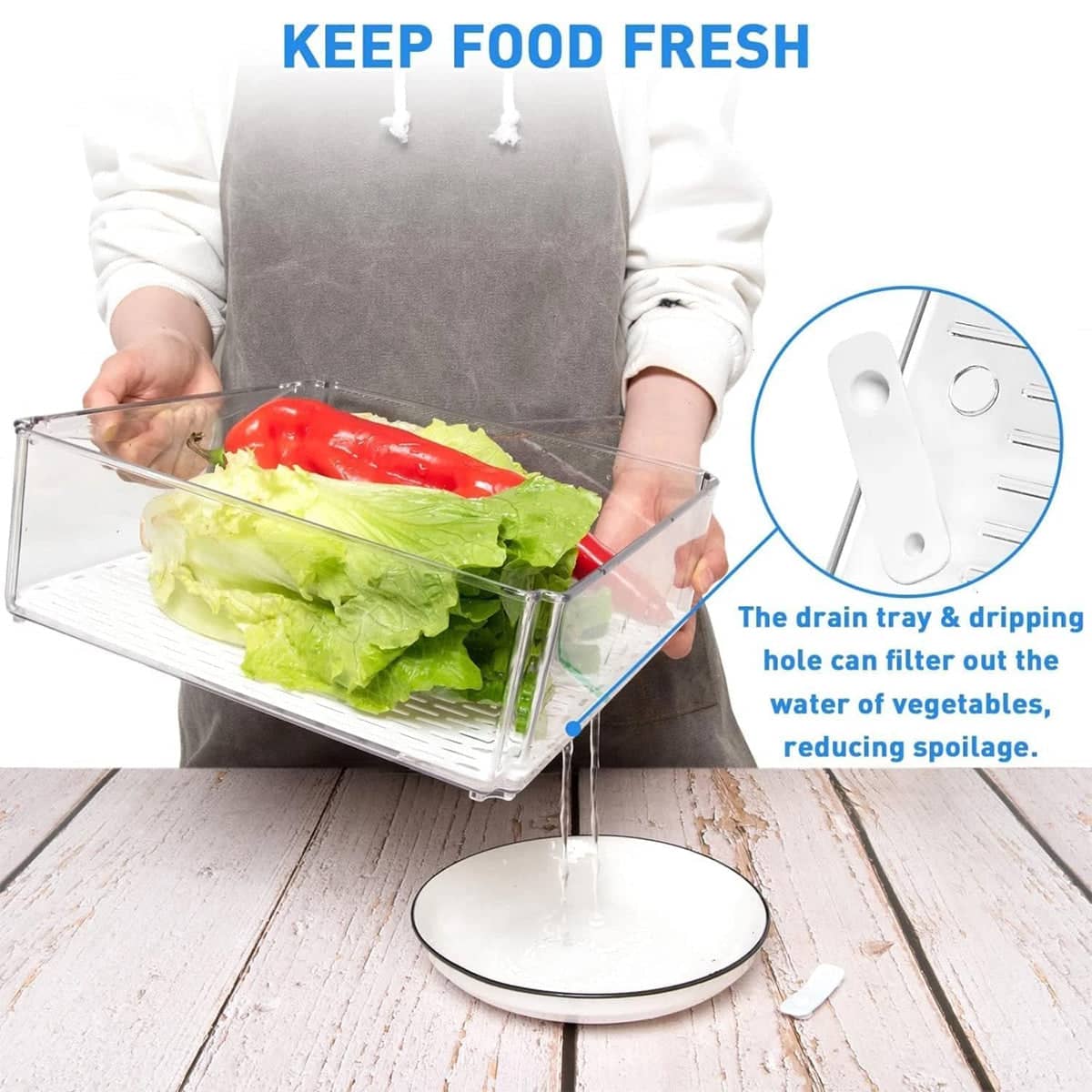 Fridge Storage Box Set of 10, Clear Fruit and Vegetable Fresh Keeper Containers with Drain Tray - view 5