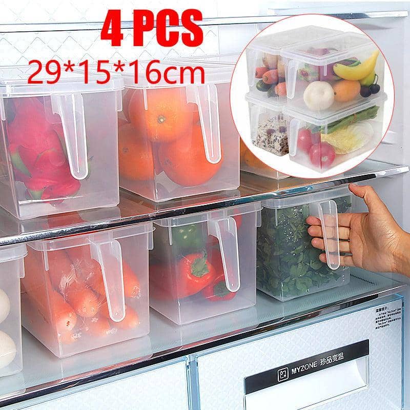 Fridge Storage Containers with Lids and Handles, Pack of 4 (29 x 15 x 16 cm)