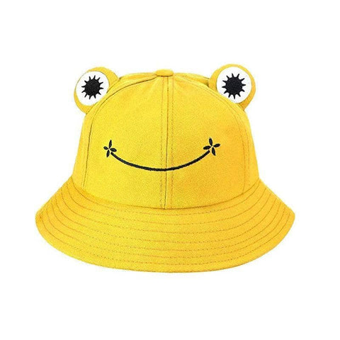 Frog Bucket Hat with Sun-Shading Brim - Yellow