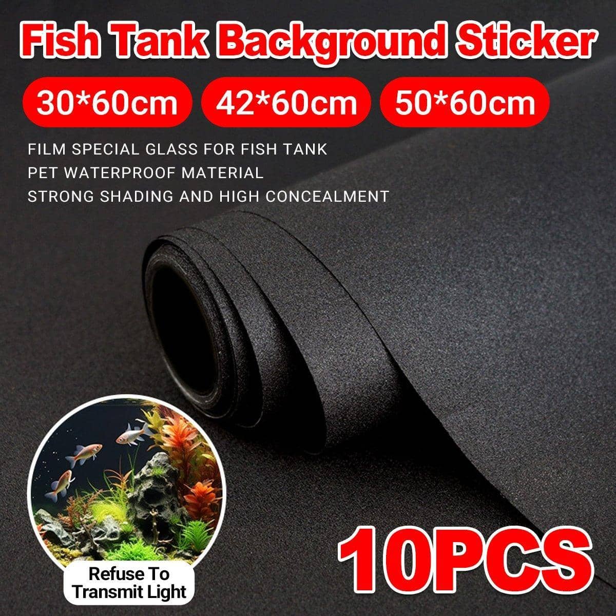 Frosted Black Aquarium Background Sticker, 10 Pack - 42 x 60 cm - view 2