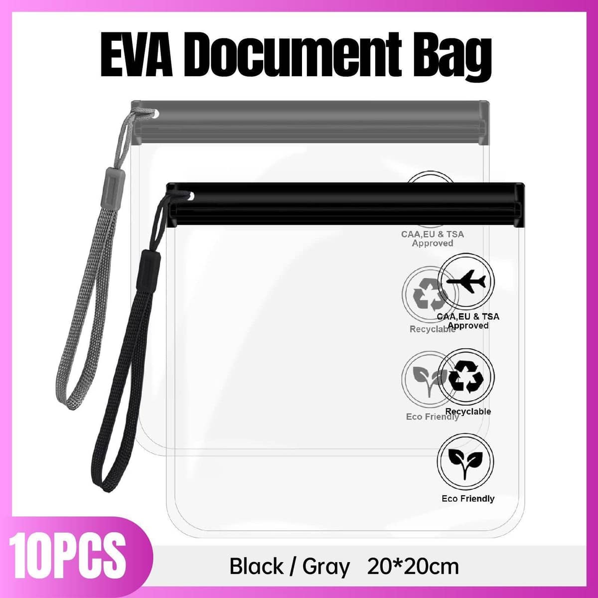 Frosted EVA Zipper Pouch Storage Bag, Pack of 10 - Grey - view 2