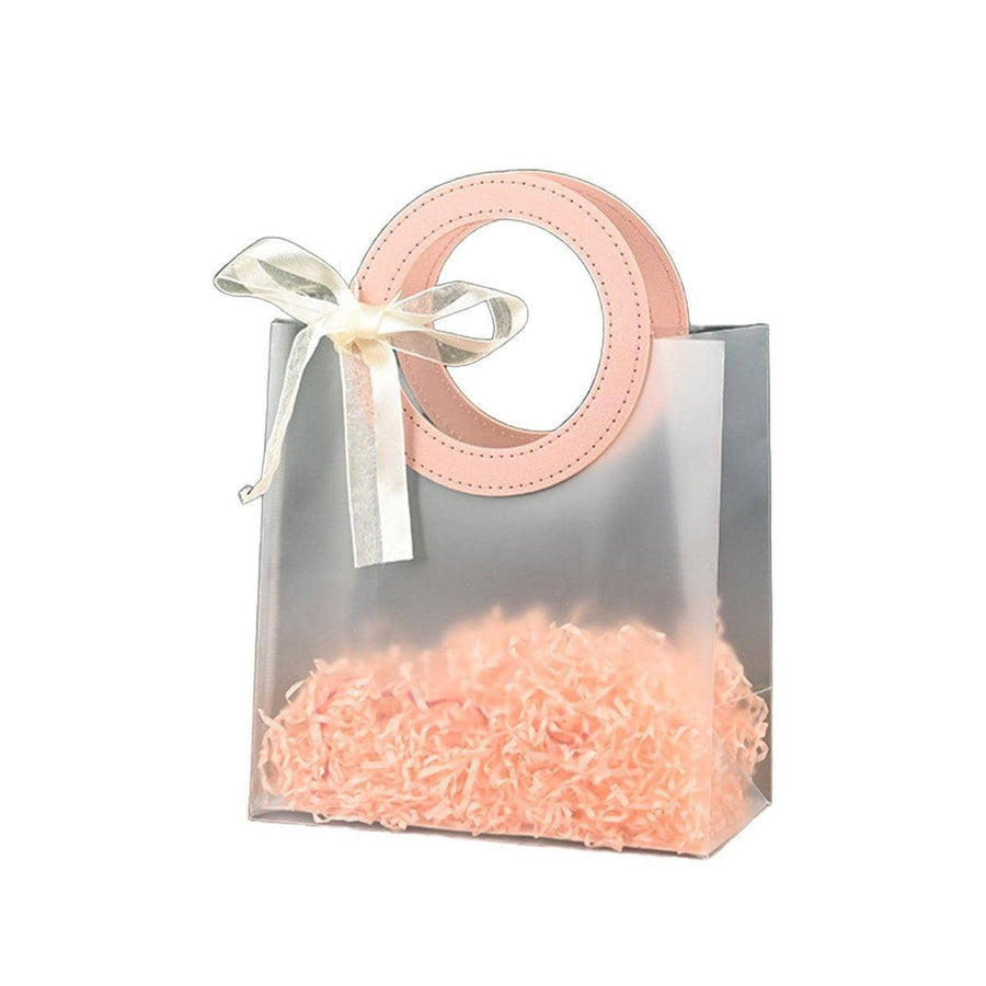 Frosted Gift Bags with Round Handles, Pack of 20 - Pink Handles, 210 x 220 x 110 mm